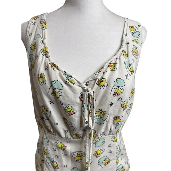 Sanrio Keroppi Women's XL Ruched Tank Top Tie Front Donut Pond - Picture 2 of 15
